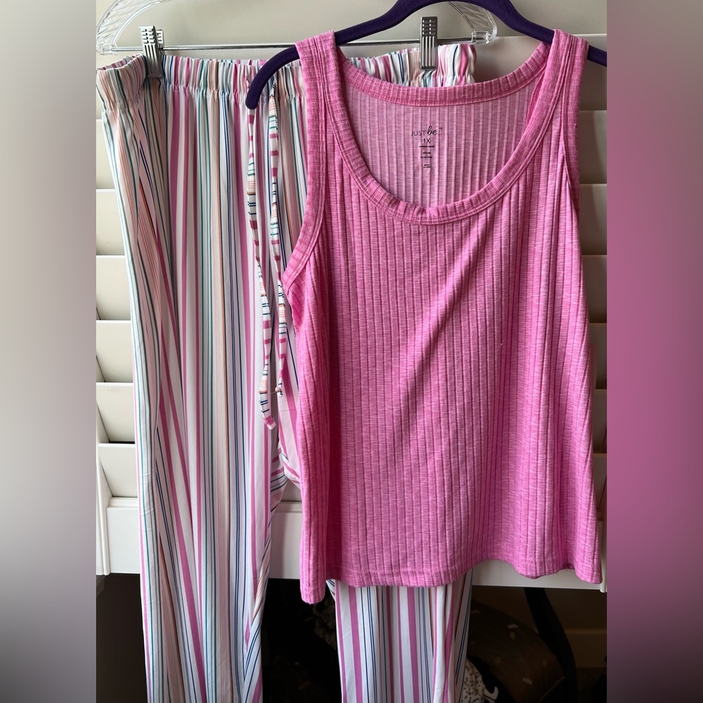 Just Be - NWT - 1X - Pink and Multicolor Striped Pajama Set